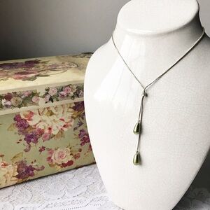 Elegant Silver Necklace with Green Drops